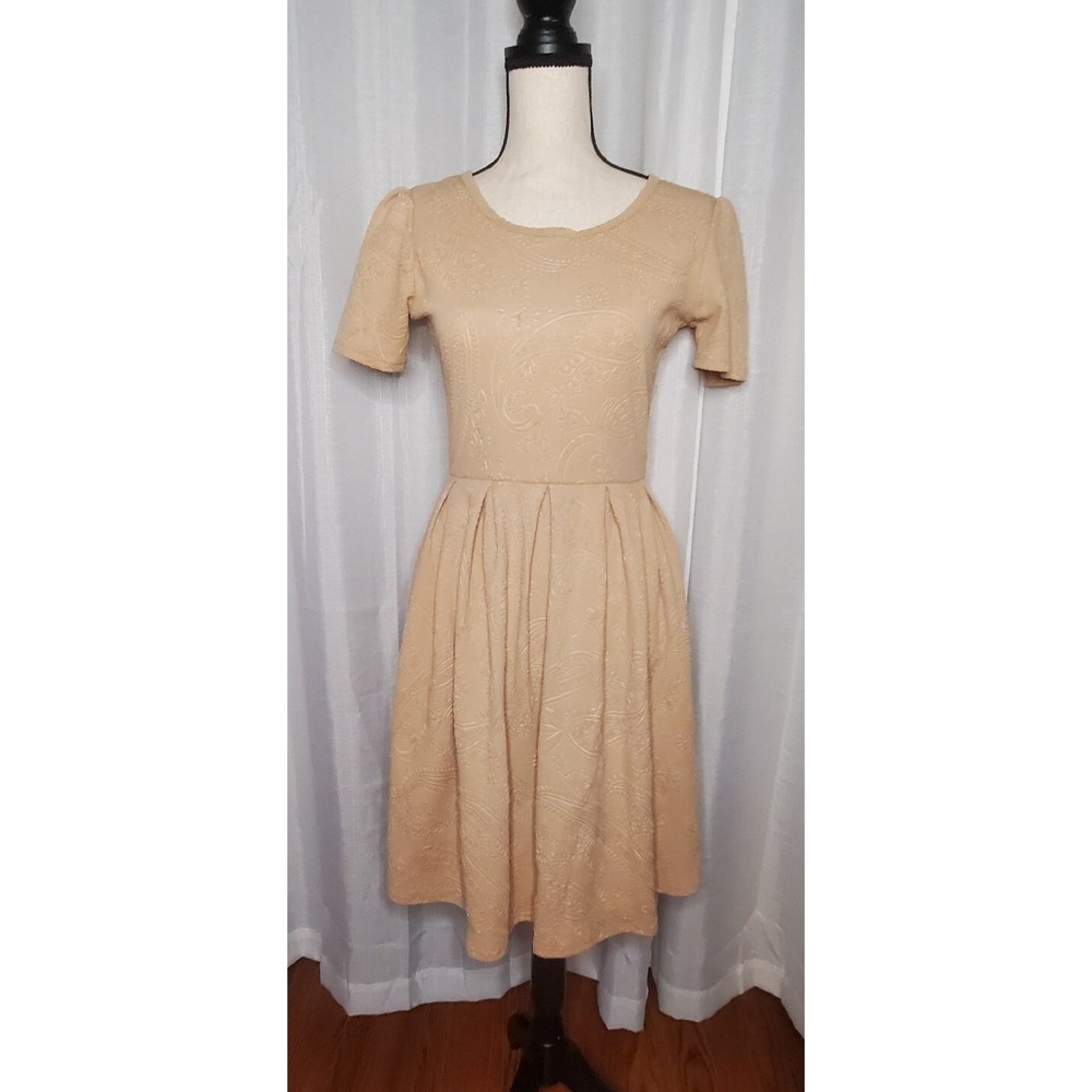 LuLaRoe Amelia Womens Fit & Flare Dress Gold Yellow Brown Size S Small Pockets